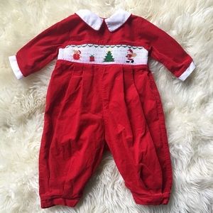 Christmas smocked corduroy Red jumper 6 mo Santa